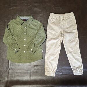 Perry Ellis Green and Beige Kids Matching Set
